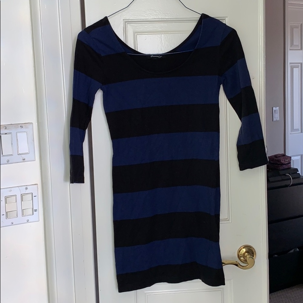 Navy blue and black striped body con dress